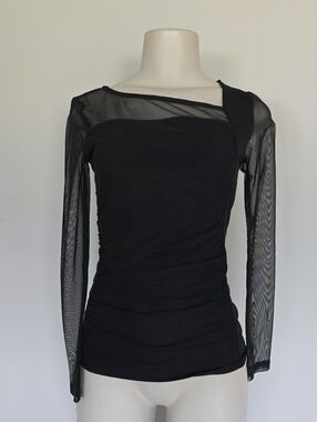 DKNY long sleeve black riched mesh top-XS